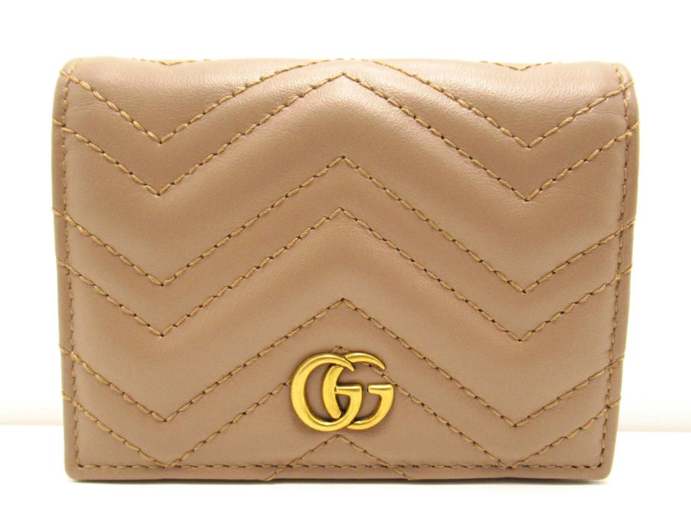 Gucci GG Marmont Bi fold Wallet Pink Beige Cream Calfskin